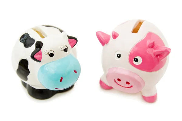 Piggy ve cowie bankalar — Stok fotoğraf