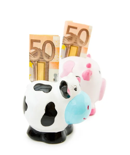 Bancos de dinheiro Piggy e Cowie — Fotografia de Stock