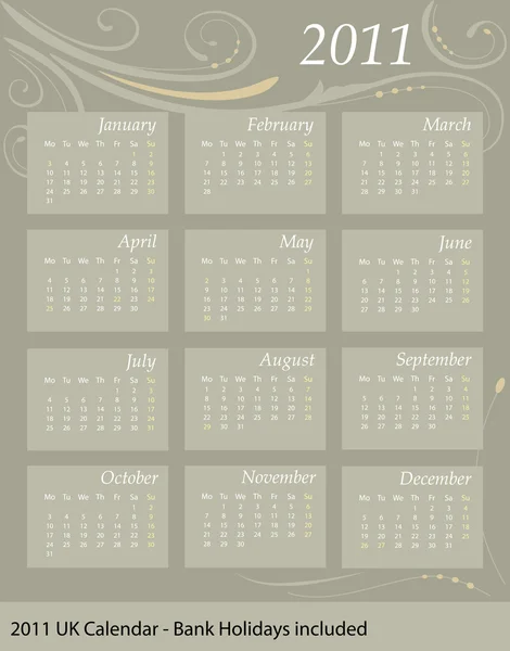 Calendario per l'anno 2011 — Vettoriale Stock