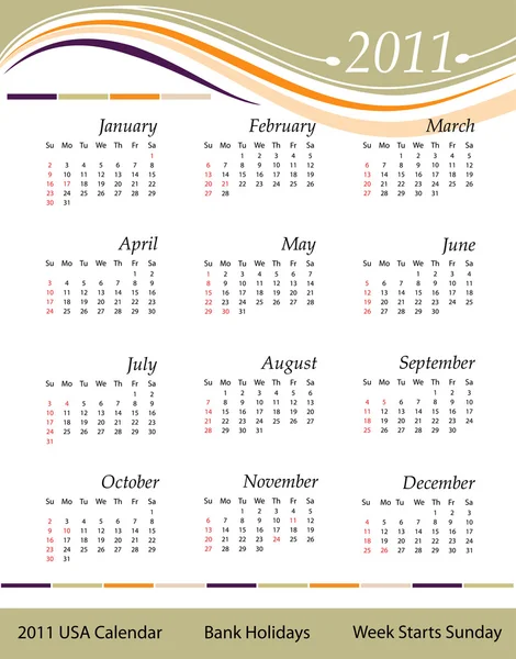 Calendario 2011 - Estados Unidos — Archivo Imágenes Vectoriales