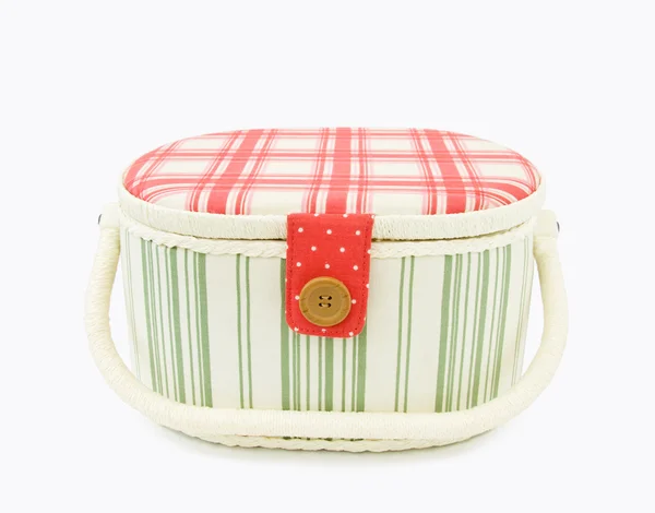 Sewing basket with red stripes — Stock Photo, Image