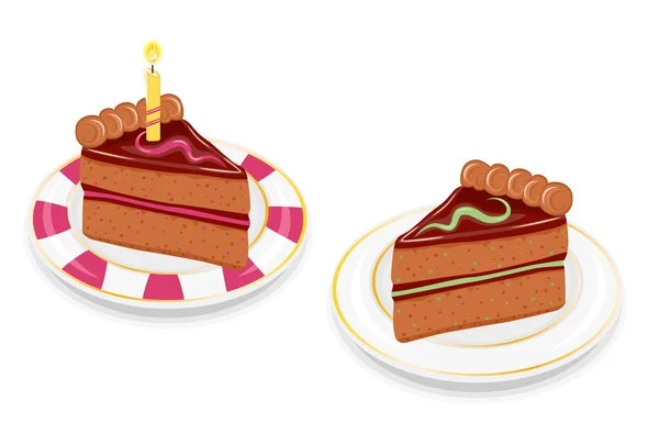 Vector Deux tranches de gâteau au chocolat festif — Image vectorielle