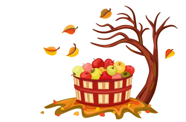 Cosecha rica de manzana en otoño — Vector de stock
