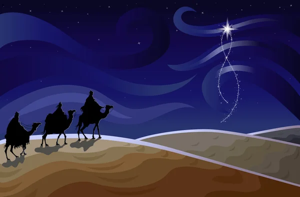 Three wise men and the star — Stock Vector
