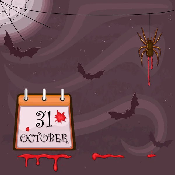 Noche de Halloween con murciélagos y araña — Vector de stock