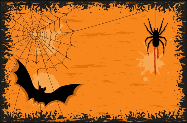 Halloween night with bat and spider — Stock Vector