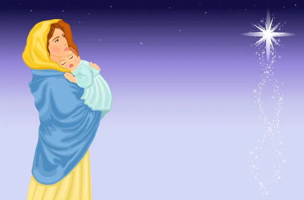 Virgen María y el bebé Jesús — Vector de stock
