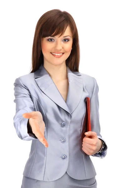 Vrouw met een open hand klaar te verzegelen — Stockfoto