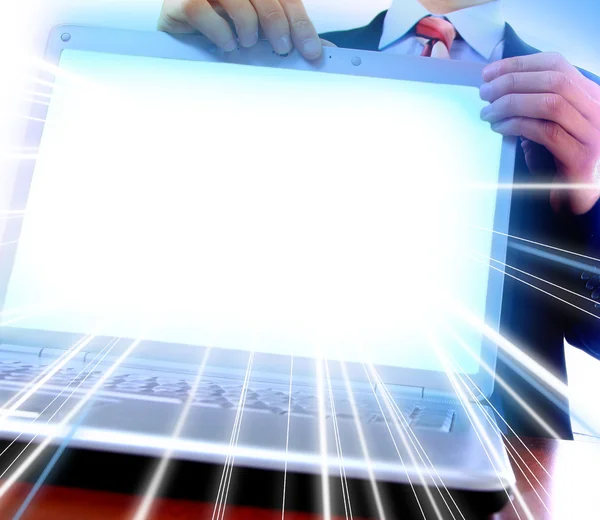 Laptop with a blank screen useful for c — Stock Photo, Image