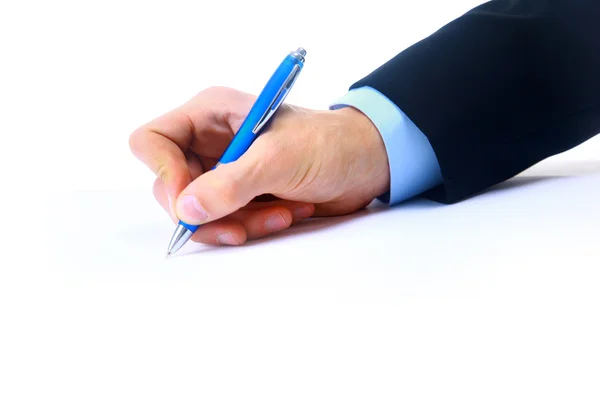 Close up of human hand with pen — Stock Photo, Image