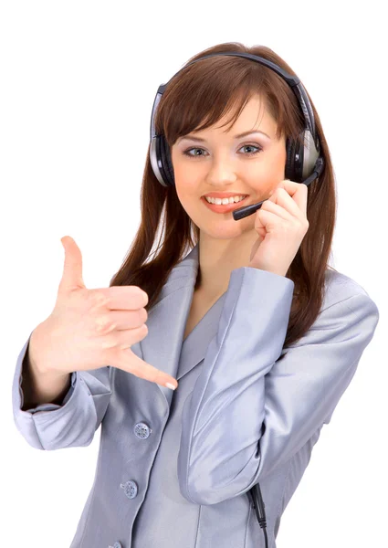 Empresa de atención al cliente operador mujer sonriendo - aislado — Foto de Stock