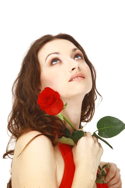 Portrait of happy woman with rose — Stock Photo, Image