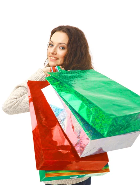 Portrait of an young woman holding several shoppingbag Stock Picture