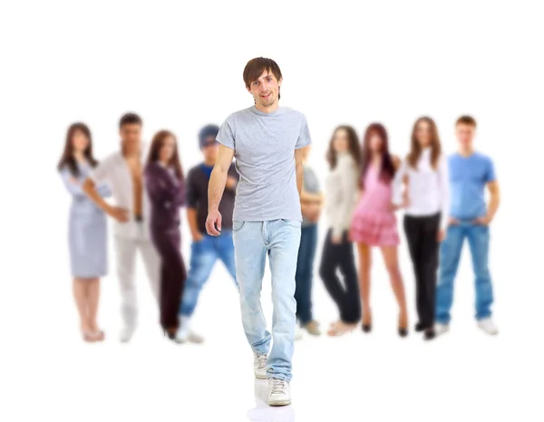 A fiatal, mosolygós diákok csoportját. mint fehér háttér — Stock Fotó