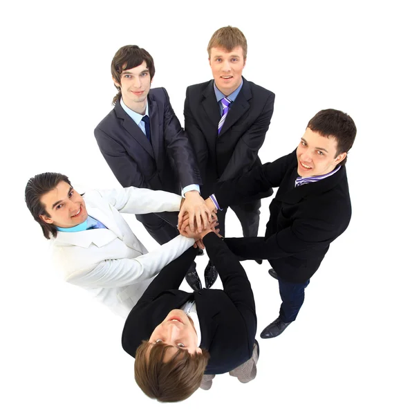 Vista superior de los negocios con las manos juntas en un círculo — Foto de Stock