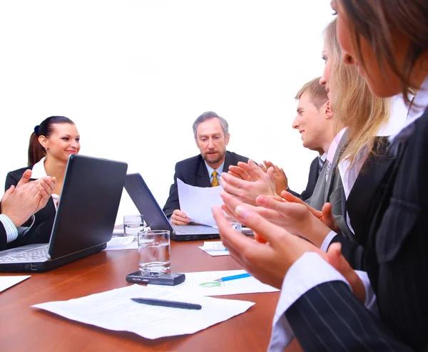 Happy business team applauding together — Stock Photo, Image
