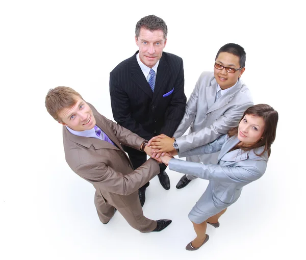 Händedruck und Teamwork isoliert auf weißem Hintergrund — Stockfoto