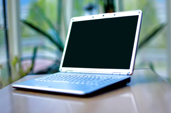 Laptop tipis di meja kantor — Stok Foto