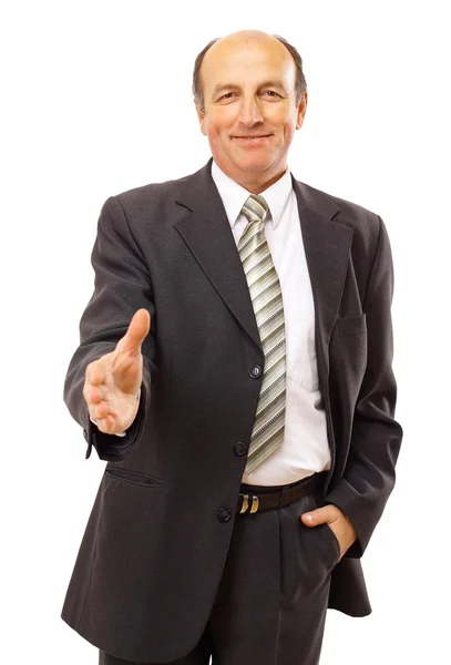 Business man with an open hand ready to seal a deal Royalty Free Stock Images