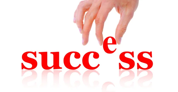 Hand und Wort Erfolg isoliert auf weißem Hintergrund — Stockfoto