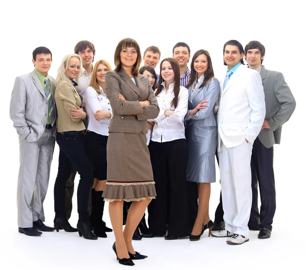 Visionario grupo empresarial joven - mujer de negocios con sus colegas en el — Foto de Stock