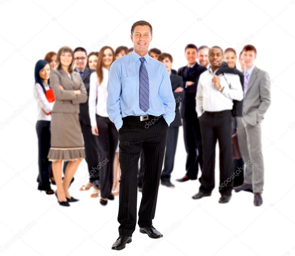 Business man and his team isolated over a white background