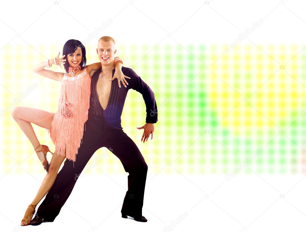 Dancers in action isolated on bright background