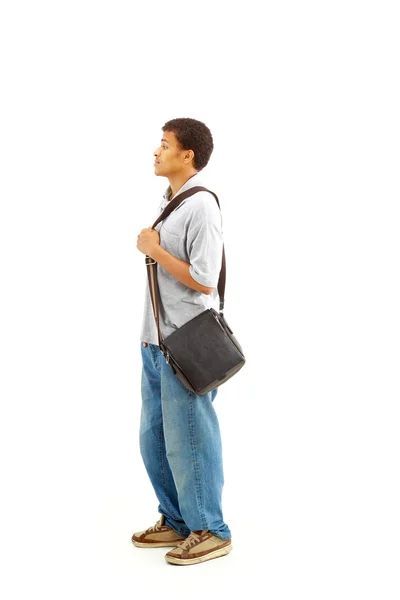 Happy Casual Dressed Young Black College Student Isolated on White Backgrou — Stock Photo, Image