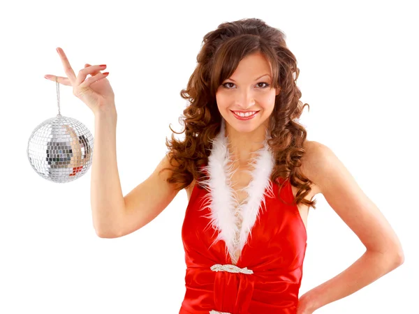 Picture of sexy santa helper with disco ball Stock Photo