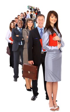 Businesswoman and shis team isolated over a white background clipart