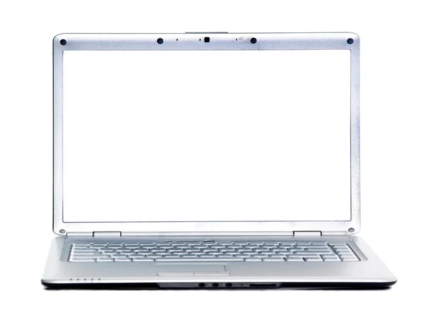 Notebook s prázdná bílá obrazovka izolovaných na bílém pozadí — Stock fotografie