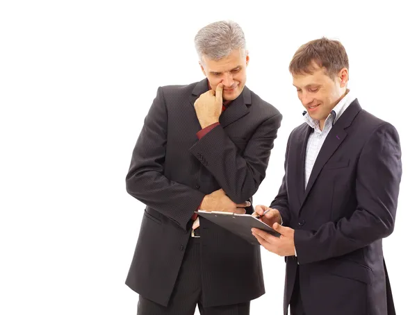 Due uomini d'affari discutono - Isolato immagine in studio ad alta risoluzione . — Foto Stock