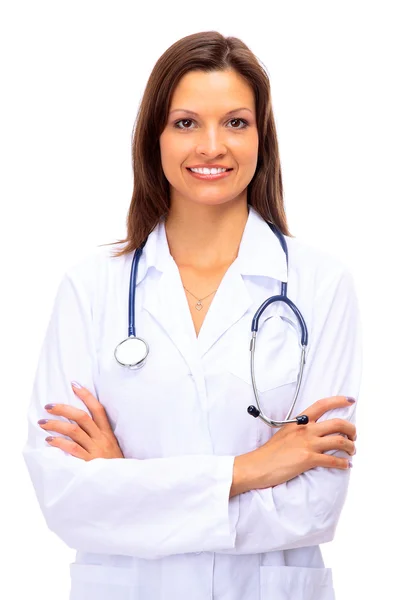 Medico sorridente con stetoscopio. isolato su sfondo bianco — Foto Stock