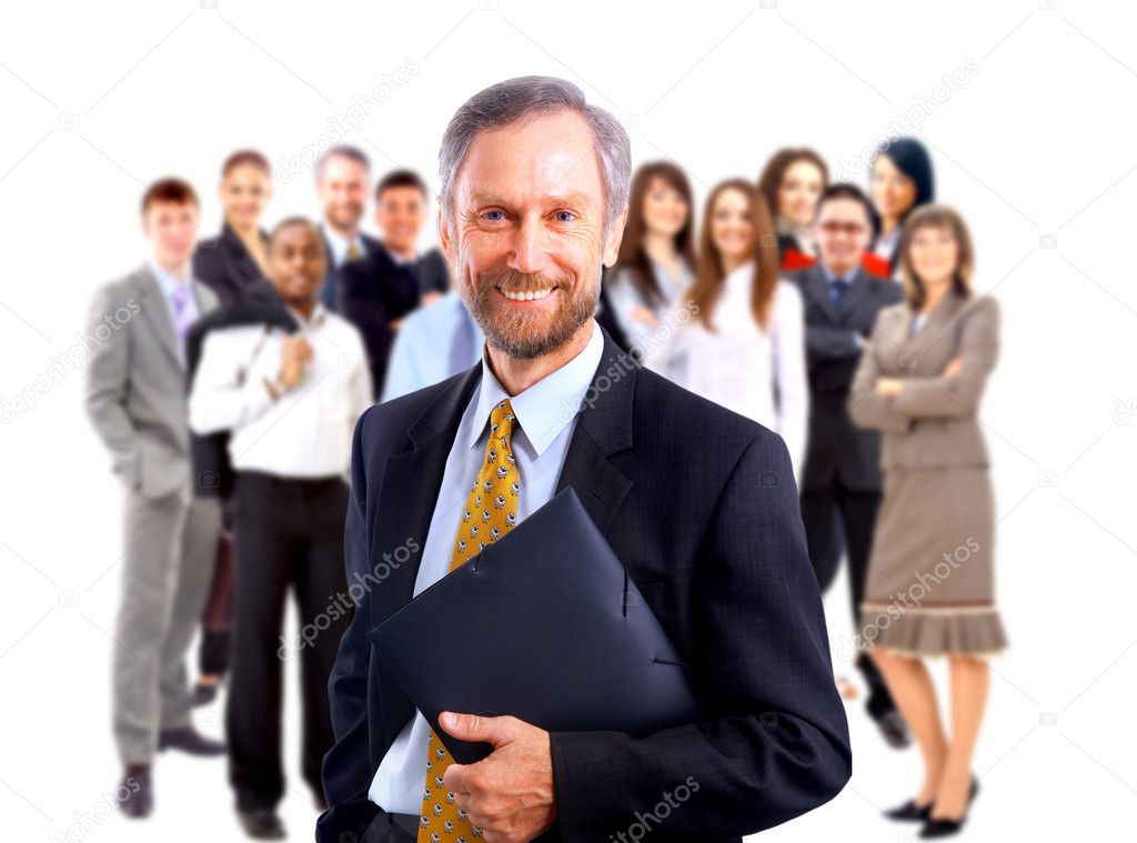 Business man and his team isolated over a white backgroun