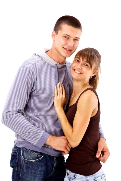 Happy smiling couple in love, over white background — Stock Photo, Image