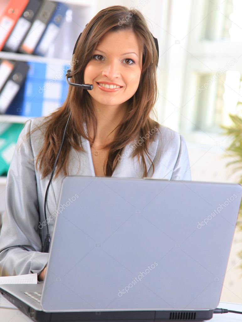 Bright picture of friendly female helpline operator