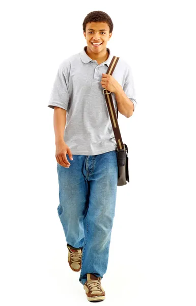 Happy Casual Dressed Young African American College Student Isolated on Whi — Stock Photo, Image