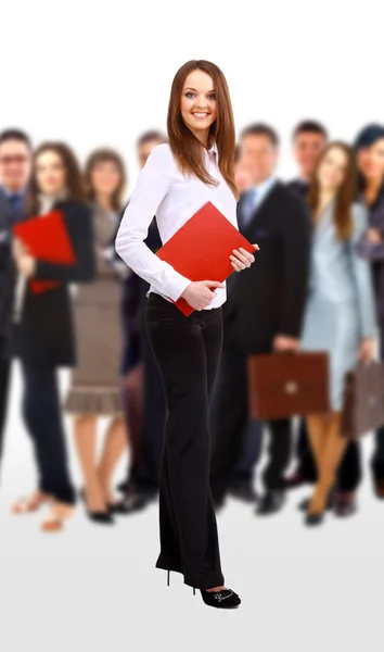 Leader and her team, Young attractive business with focus only on bu — Stock Photo, Image