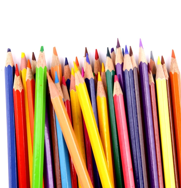 Närbild av färgpennor med olika färg över vit bakgrund — Stockfoto