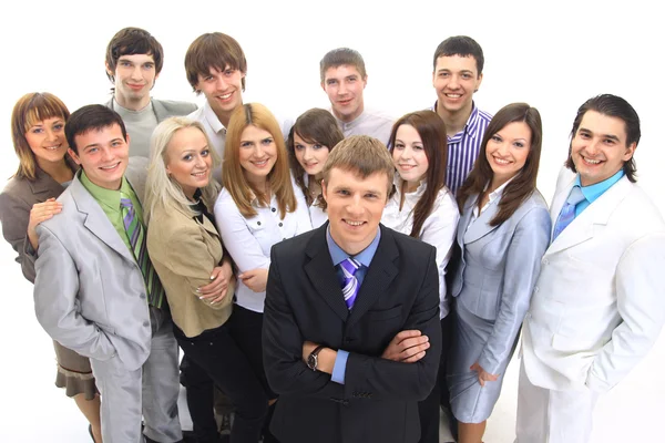 Homem de negócios e sua equipe isolados sobre um fundo branco — Fotografia de Stock