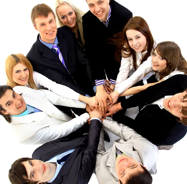 Visão superior do negócio com as mãos juntas em um círculo — Fotografia de Stock