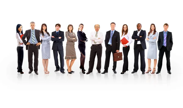Ομάδα επιχειρήσεων που αποτελείται από νέους επιχειρηματίες που στέκεται πάνω σε λευκό φόντο — Φωτογραφία Αρχείου