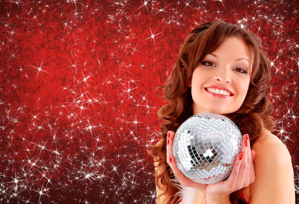 Picture of sexy santa helper with disco ball — Stock Photo, Image