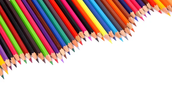 Närbild av färgpennor med olika färg över vit bakgrund — Stockfoto