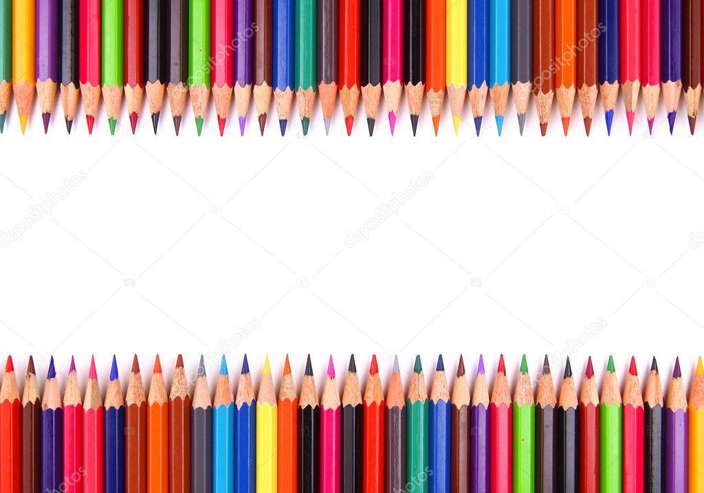 Close Up Of Color Pencils With Different Color Isolated On White