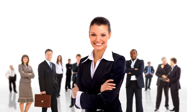 Geschäftsfrau und ihr Team isoliert vor weißem Hintergrund — Stockfoto