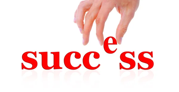 Hand und Wort Erfolg isoliert auf weißem Hintergrund — Stockfoto