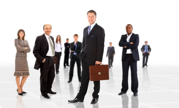 Homem de negócios e sua equipe isolados sobre um fundo branco — Fotografia de Stock