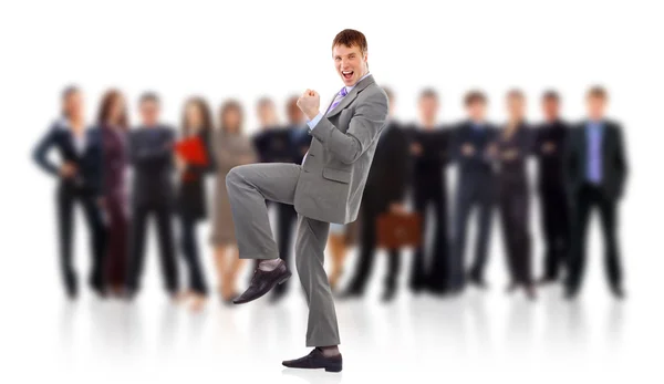One Very Happy Energetic Businessman His Arms Raised — Stock Photo, Image