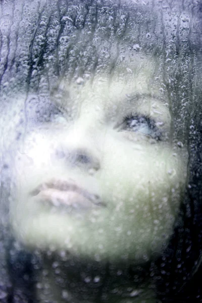 Sad Young Woman Rain Drops — Stock Photo, Image
